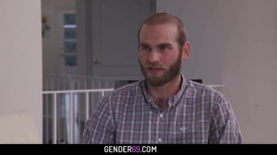 Stunning redhead tranny boss Janie Blade sucks cock and gets her ass barebacked