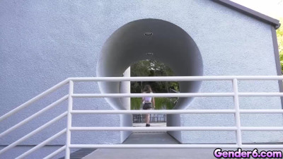 Belle Asia got two big cocks in her smooth asshole