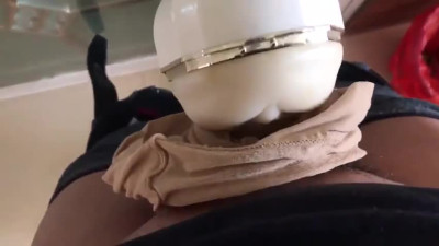 fucking and cum in fleshlight with pantyhose and condom