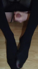 Sissy femboy cum on her own stocking feet