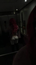 Sexy trans pink hair thong booty in elevator