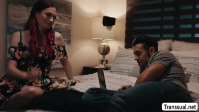 Cute shemale goes to stepbros room and lets him bang her ass