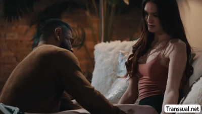 Hunk stepdaddy bareback fucked by his shemale stepdaughter