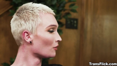 Trans woman and a hunk stud fucks and cums together