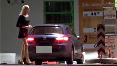 Crossdresser Sissy in short dress at the GAS STATION