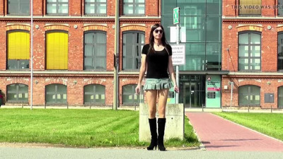 Crossdresser Sissy in public short skirt and boots