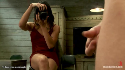 Shemale fucks student in bondage