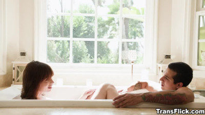 Korra Del Rio and her boyfriend relaxing together in the bath