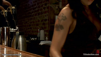 Shemale bartender fucking business man