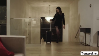 Pale shemale lets her new handsome stepdad bareback her ass