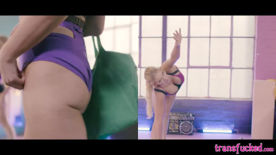 Big tits blonde Kenzie Taylor fucked by a horny shemale coach Kayleigh Coxx
