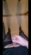Black Pantyhose Yellow Heels 1