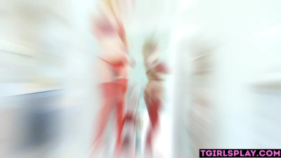 Petite blonde tranny teen Kate Zoha riding on a big dick bareback