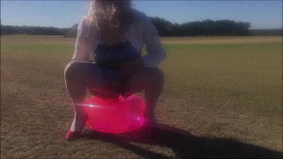 CD Slut Riding Dildo Seat Outdoors In A Field