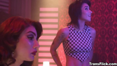 Hot fucking with trans and sexy Cis right after that performance