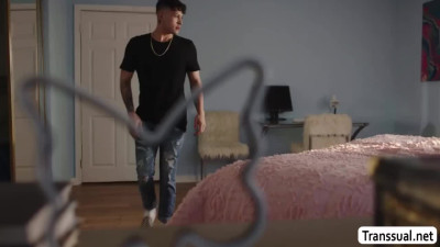 Horny stepson licks and bareback fucks his shemale stepmom
