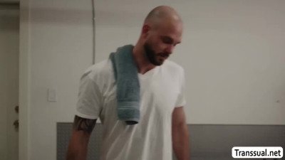 Horny shemale get her ass licked and barebacked by gym buddy