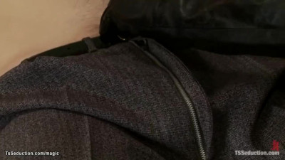 Blond shemale fucks chained slave