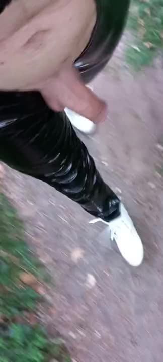 Watch Exhibition outdoor in public woods in vinyl catsuit and white heel in front of stranger Shemale Porn Videos | TranSexBig.