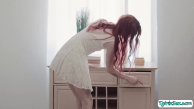 Brunette ts Jenna Gargles blowjobs and analed bareback stepdad