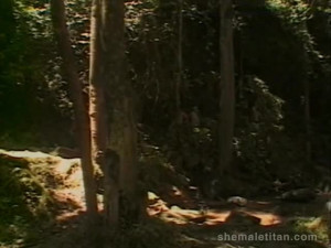 Two trannies and a guy shag in the jungle