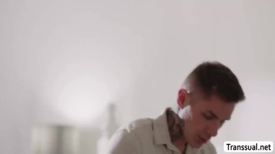 Stepson gets his ass barebacked by his latina TS stepmother