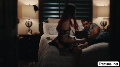 Skinny shemale lets her stepbrother bareback fuck her ass