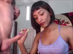 Big white cock in her black anus