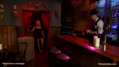 Blond shemale fucks bartender