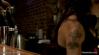 Big tits tranny bartender fucks client