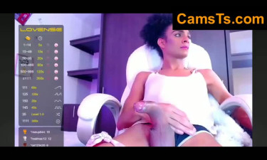 Curly hair tranny with big dick