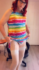 Pantyluvn sissy jerking with glass dildo