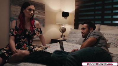 Trans stepsister Natalie Stone is barebacked by stepbrother