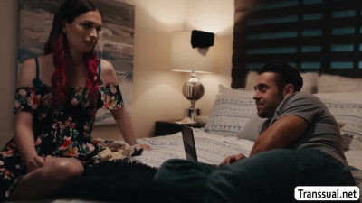 Skinny trans woman bareback fucked by her handsome stepbro