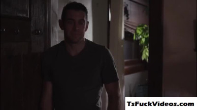 Tranny Casey Kisses strokes and sucks stepbros dick