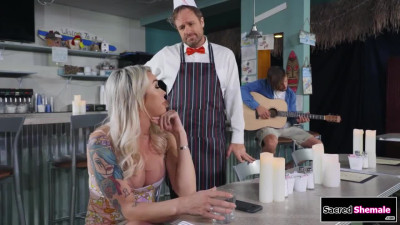 Busty tgirl Aubrey Kate gets rimmed and barebacked by a guy