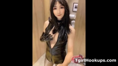 full rubber dressed up asiatic shemale masturbation wit