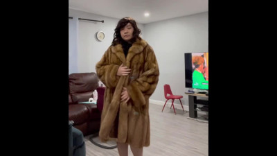 Asian sissy masturbate in sable fur coat