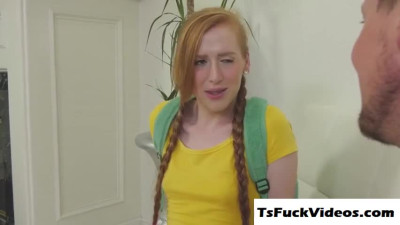 Tranny babysitter Shiri Allwood anused on the sofa