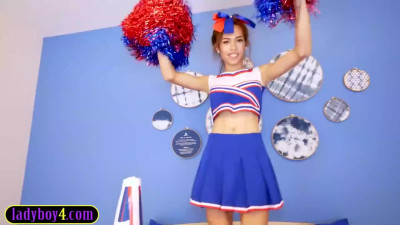 Petite Asian ladyboy teen cheerleader Lee fucked in the ass after sucking