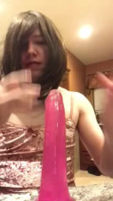 Sissy Chrissy puts on lipstick and throats a dildo