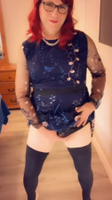 Pantyluvn sissy jerks in new navy blue dress