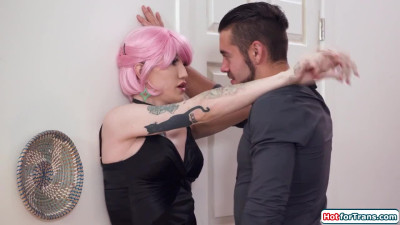 Busty trans babe Lena Moon sucks jerking off and barebacked