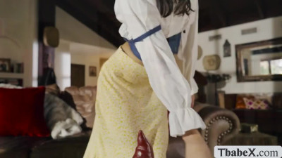 Skinny brunette shemale Natalie Mars ass anal fisting