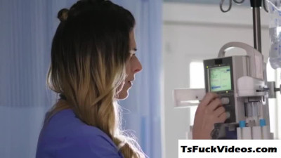 nurse Tranny Casey Kisses slides client dick in her ts