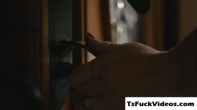 Natalie slides her shepenis inside the pussy of her roo