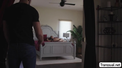 Horny stepson bareback fucks TS stepmom