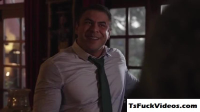 blonde Tranny Janie Blade anused on the kitchen table 0