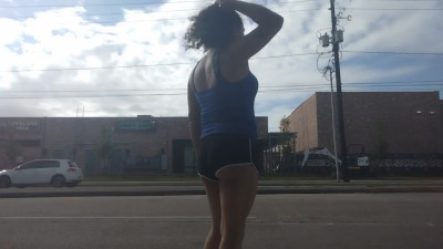 Bianca strutting her ass at bus stop