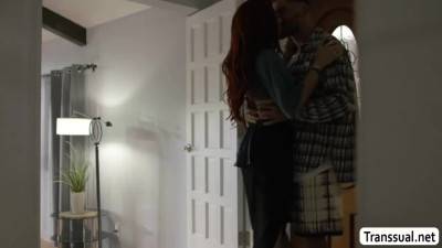 Sexy shemale redhead gets her ass barebacked by random dude